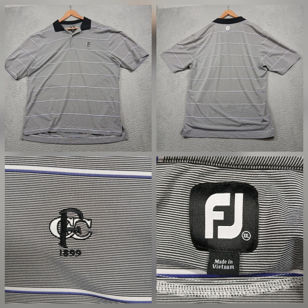 FootJoy FJ Golf Polo Shirt Men's XXL Gray Striped Short Sleeve